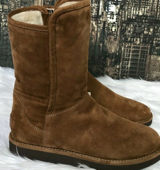ugg classic lux abree short chestnut suede